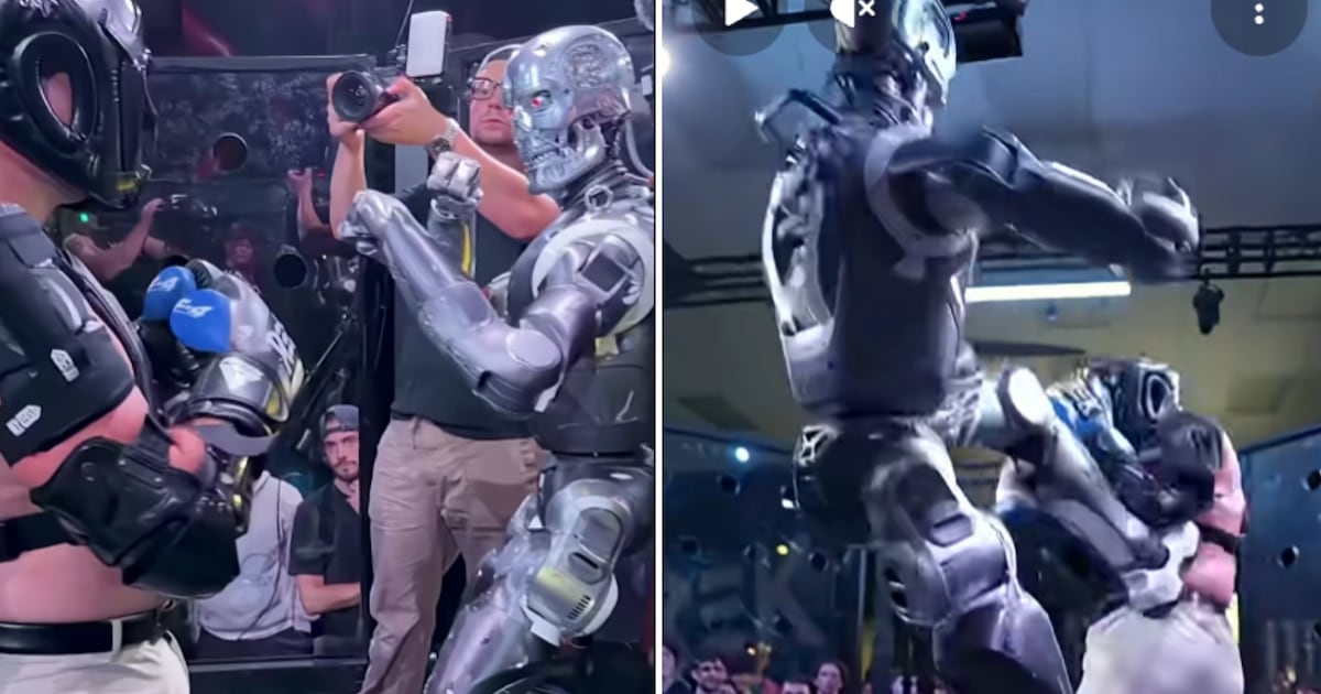 Frankie se subió a la jaula para ganarle a un robot de acero y la pelea le salió cara